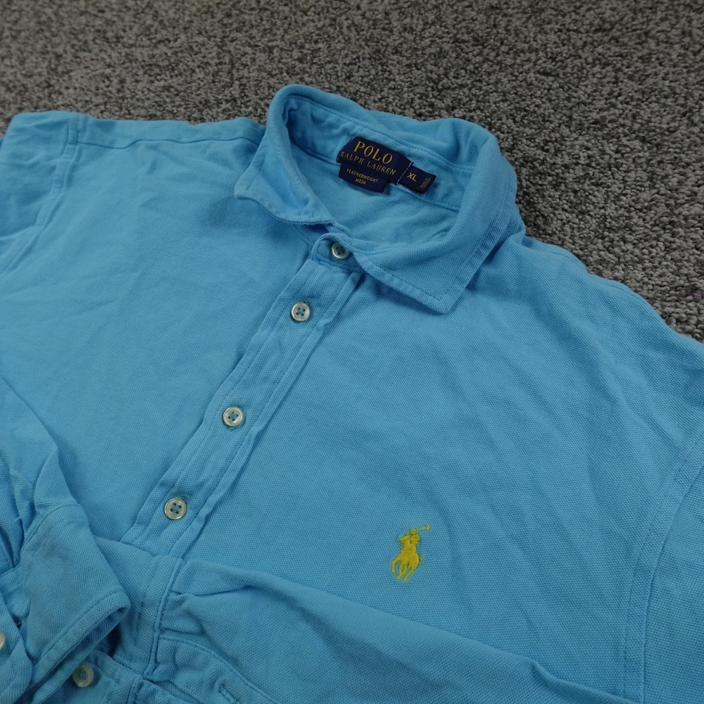 Ralph Lauren Polo Shirt Mens XL Blue Featherweight Mesh Long Sleeve Lightweight